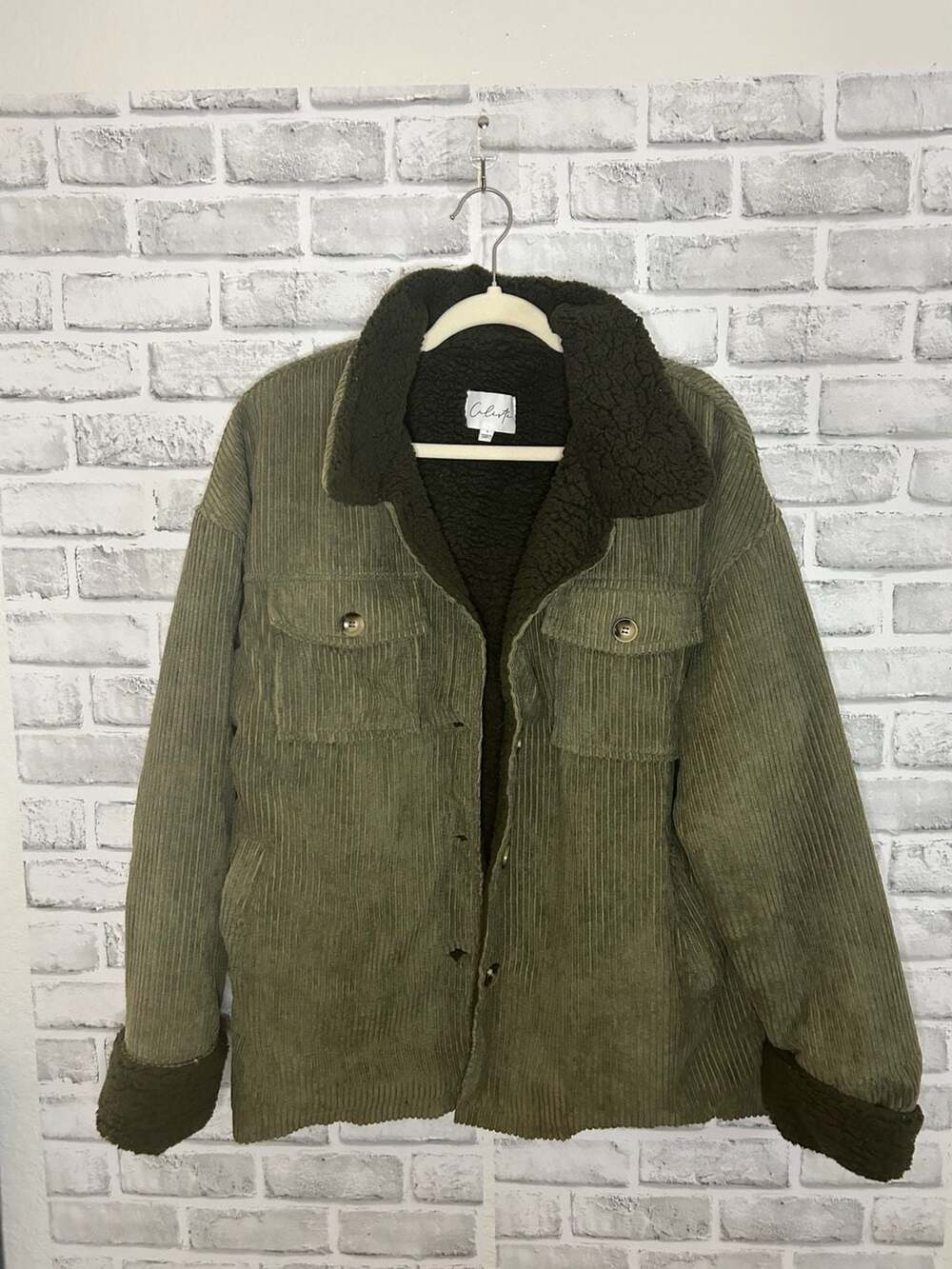 Calista Women's Olive Green Corduroy Jacket with Sherpa Lining